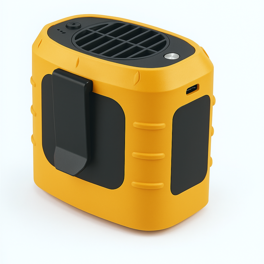 Orange and black portable device on a white background